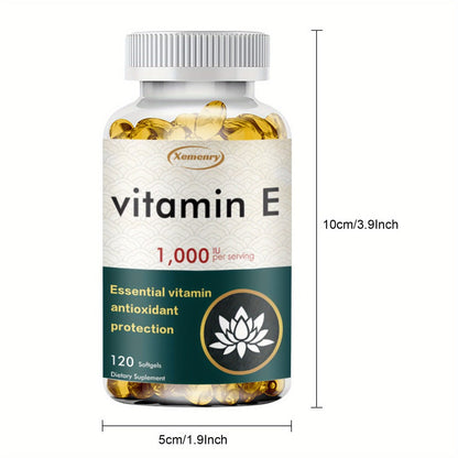 Vitamin E 1000IU Softgels 120 Count High Potency Antioxidant Supplement for Hair, Skin, Nails & Eye Health