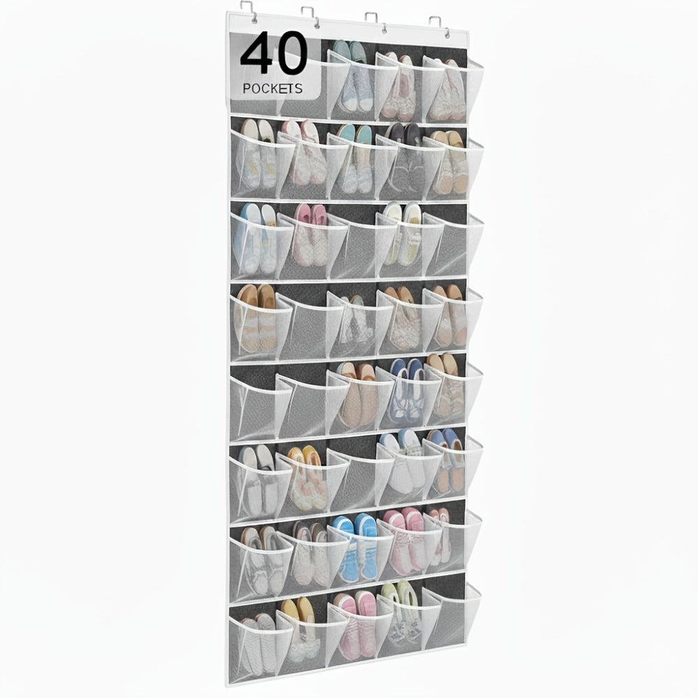 Over the Door Shoe Organizer 40 Pockets with 4 Hooks, Durable Fabric Hanging Shoe Storage for Closet
