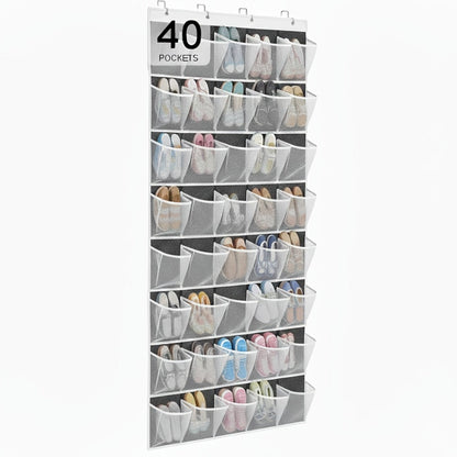 Over the Door Shoe Organizer 40 Pockets with 4 Hooks, Durable Fabric Hanging Shoe Storage for Closet