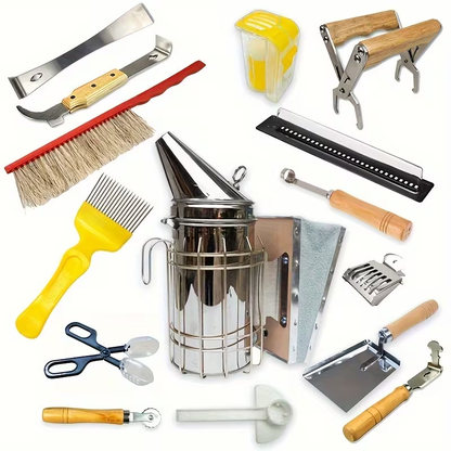 15-Piece Beekeeping Tool Kit with Bee Smoker, Brush, Hive Scrapers, Frame Grip and Queen Accessories