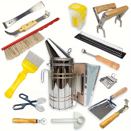 15-Piece Beekeeping Tool Kit with Bee Smoker, Brush, Hive Scrapers, Frame Grip and Queen Accessories