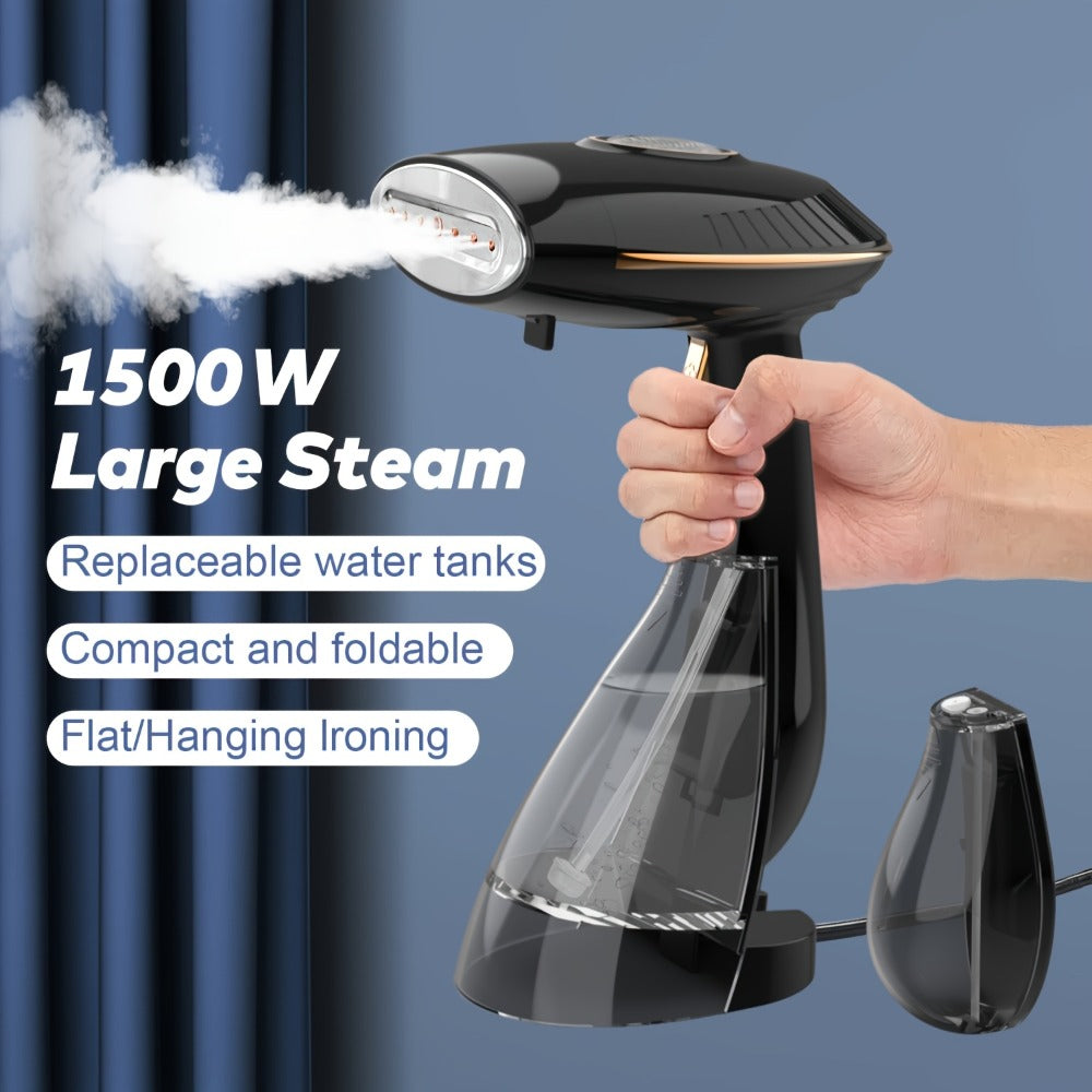 1500W Handheld Garment Steamer with Wide Steam Head, Detachable Tank Area and Two Preserved Model Labels