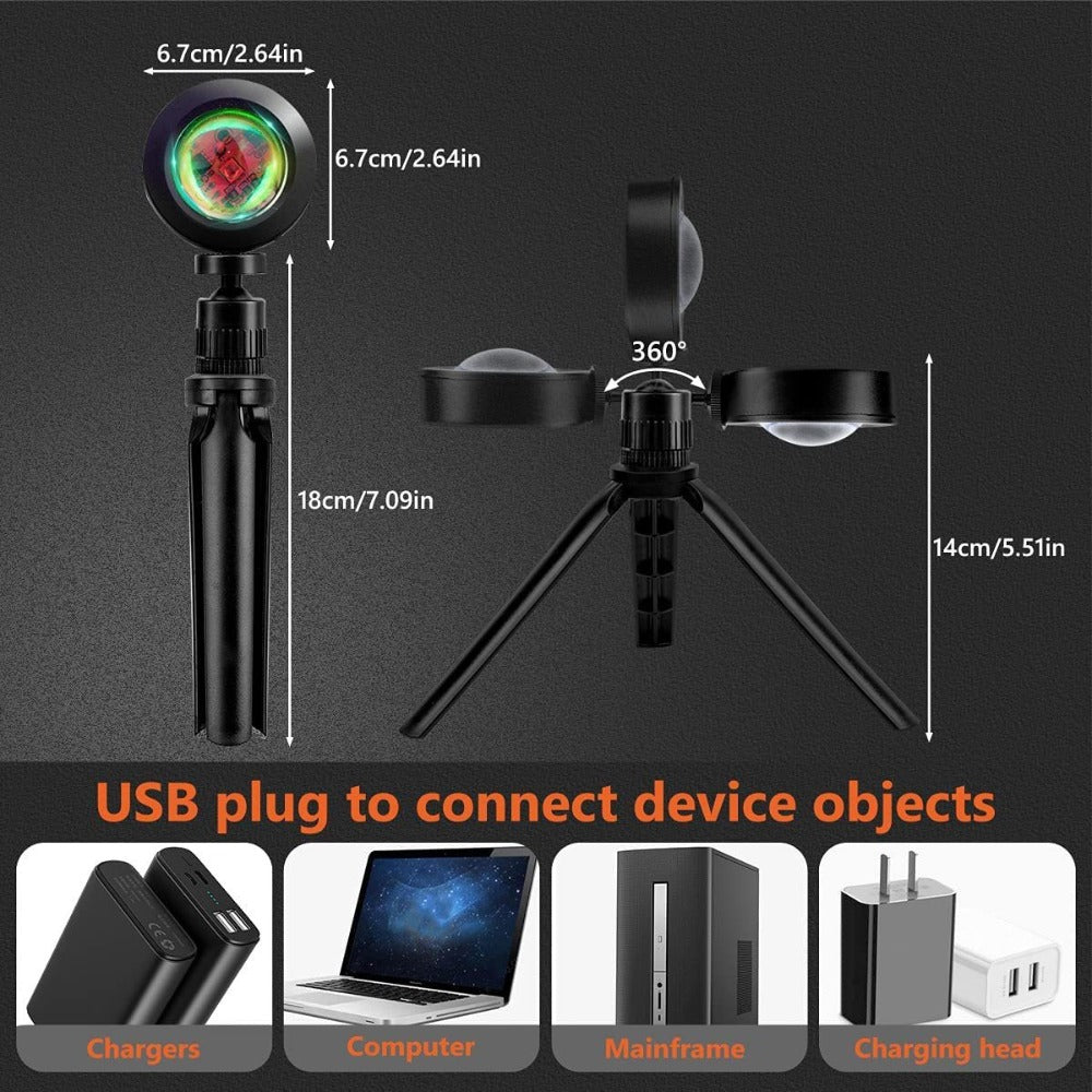 RGB Sunset Lamp Projection with Stand & Remote Control, USB Color Changing Sunset Light for Bedroom