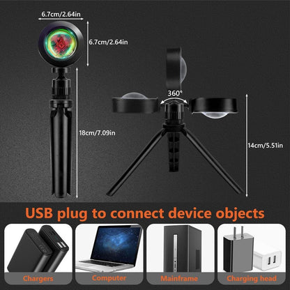 RGB Sunset Lamp Projection with Stand & Remote Control, USB Color Changing Sunset Light for Bedroom