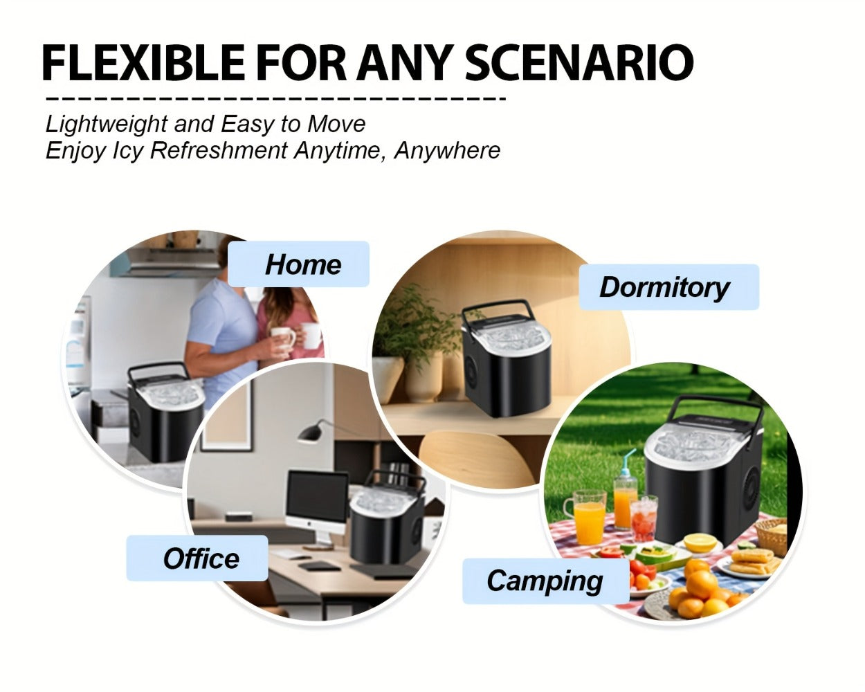 Ice Maker with Basket & Scoop, /Day Countertop Bullet Ice Machine, 9 Cubes in 6 Mins, Self-Cleaning