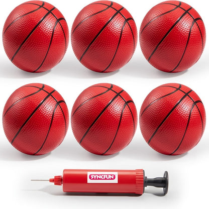 Kids Mini Basketballs Set of 6, 5-Inch Rubber Basketballs with Hand Pump, Perfect for Mini Hoops