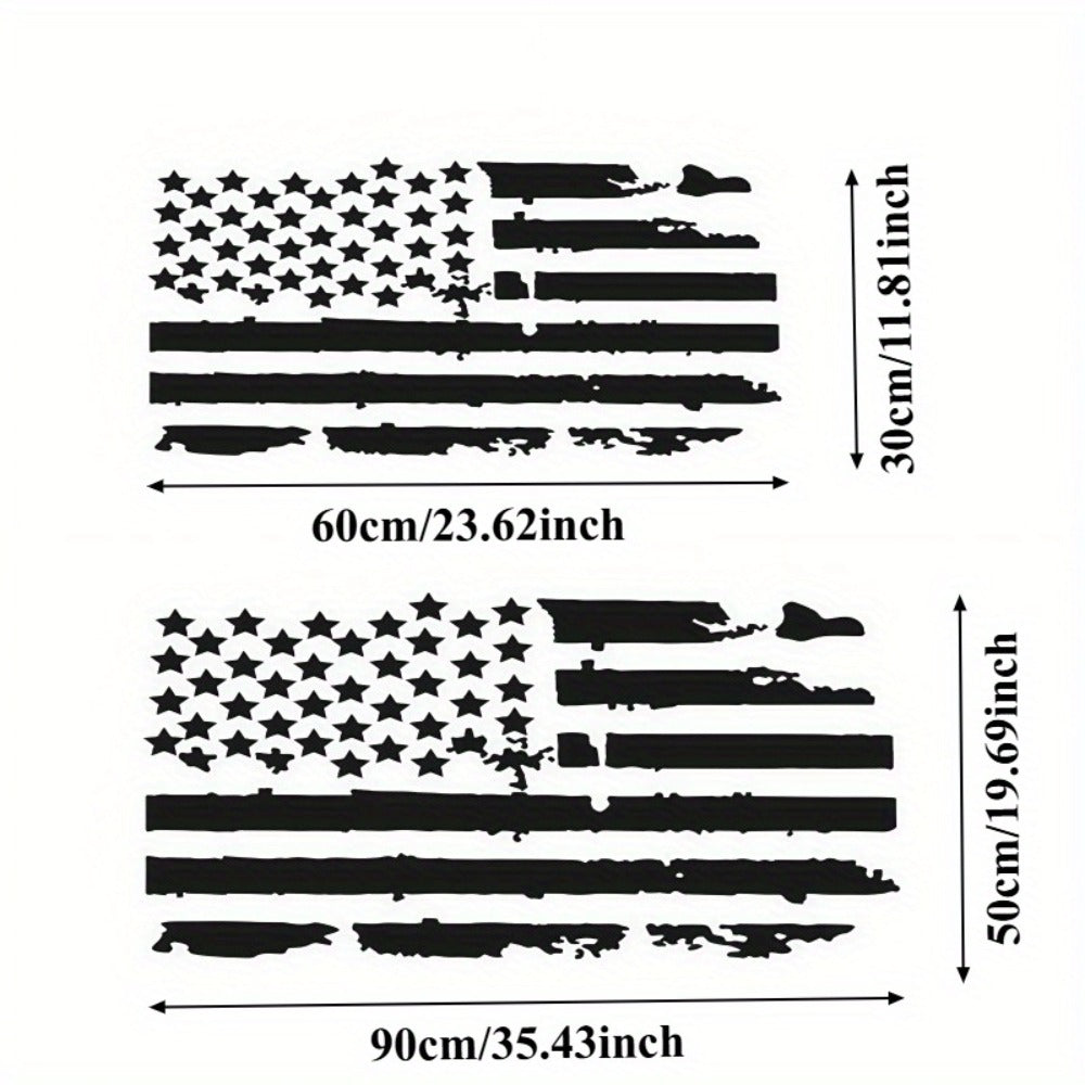 Distressed American Flag Hood Vinyl Decal, 35.4 × 19.7 Inches in Black or Transparent-Base Black