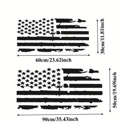Distressed American Flag Hood Vinyl Decal, 35.4 × 19.7 Inches in Black or Transparent-Base Black