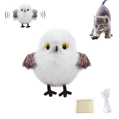 Flapping Bird Cat Toy with Realistic Chirping Sound – USB Rechargeable Interactive Plush Toy for Indoor Cats & Kittens