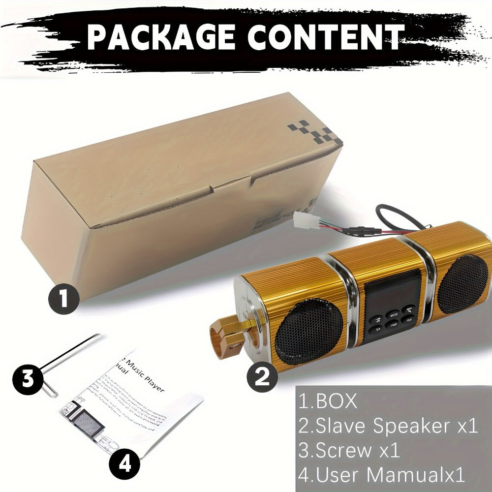 Motorcycle Bluetooth Speaker Sound Bar with Built-in Amplifier – IPX5 Waterproof, FM Radio, USB & AUX Input