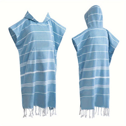 Hooded Beach Poncho Turkish Cotton Sandproof - Wearable Surf Changing Towel Thin Bathrobe, S & L