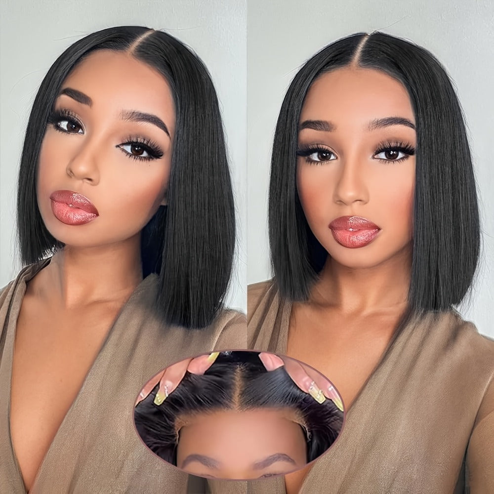 Bob Wig Human Hair 4x4 HD Lace Closure Glueless Short Straight Pre-Plucked Pre-Cut Lace Put, for Home, Travel and Salon Hair Styling