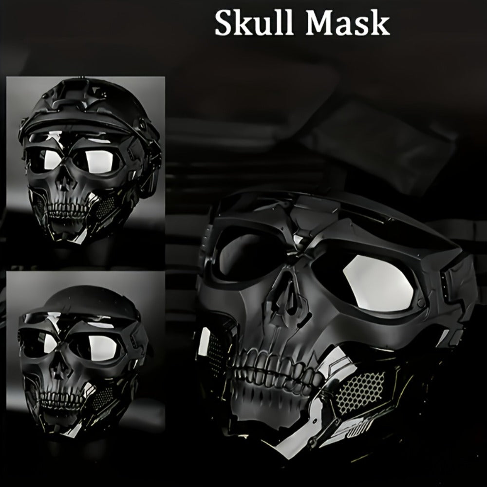 Costume Accessories Tactical Helmet and Skull Mask Set with ABS Shell, Adjustable Dial and Black Finish