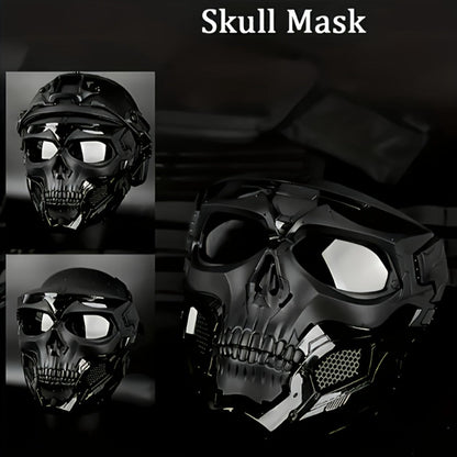 Costume Accessories Tactical Helmet and Skull Mask Set with ABS Shell, Adjustable Dial and Black Finish