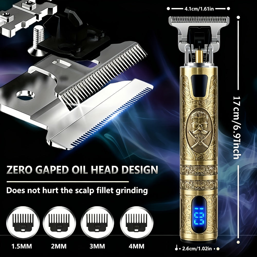 Cordless Hair Clipper for Men with LCD Screen – Electric Beard Trimmer & T-Blade Hair Cutting Kit, USB Rechargeable Grooming Clipper