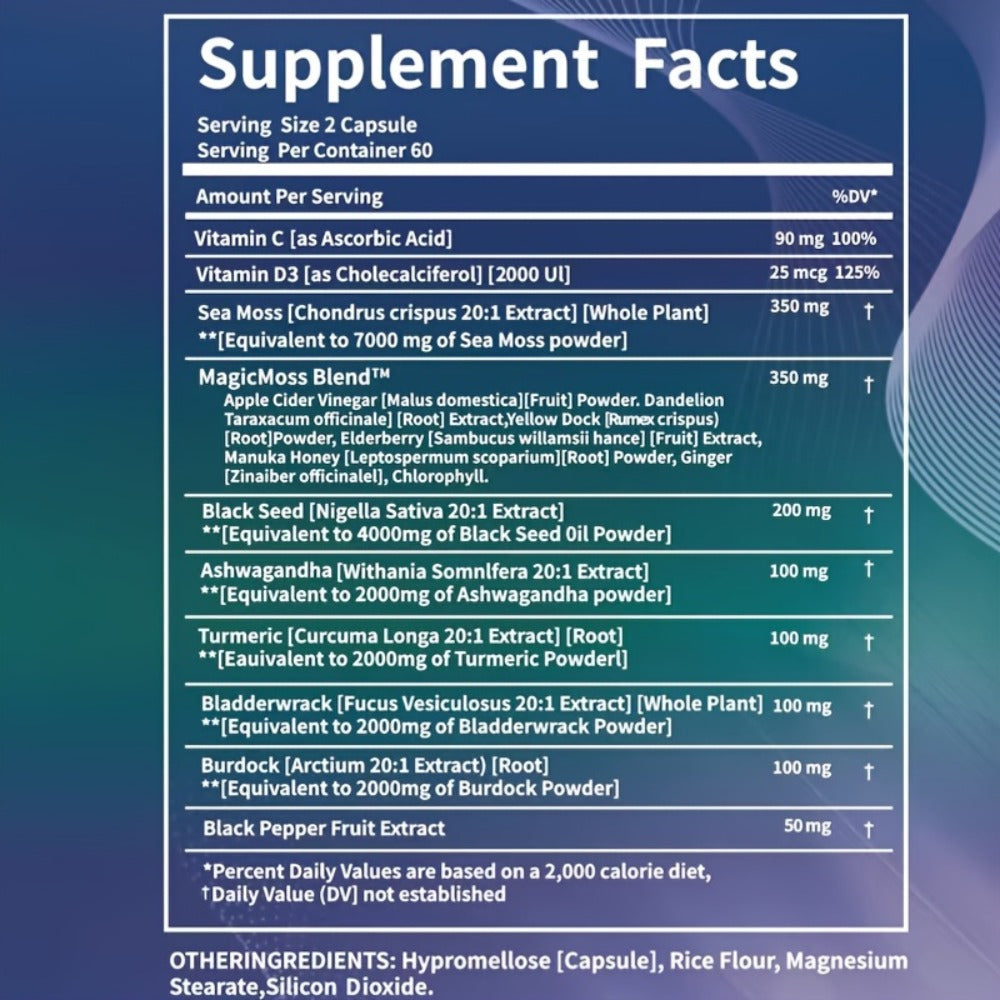 Adaptogen Energy Supplement with Sea Moss & Shilajit, 7-in-1 Formula with Black Seed Oil, Ashwagandha