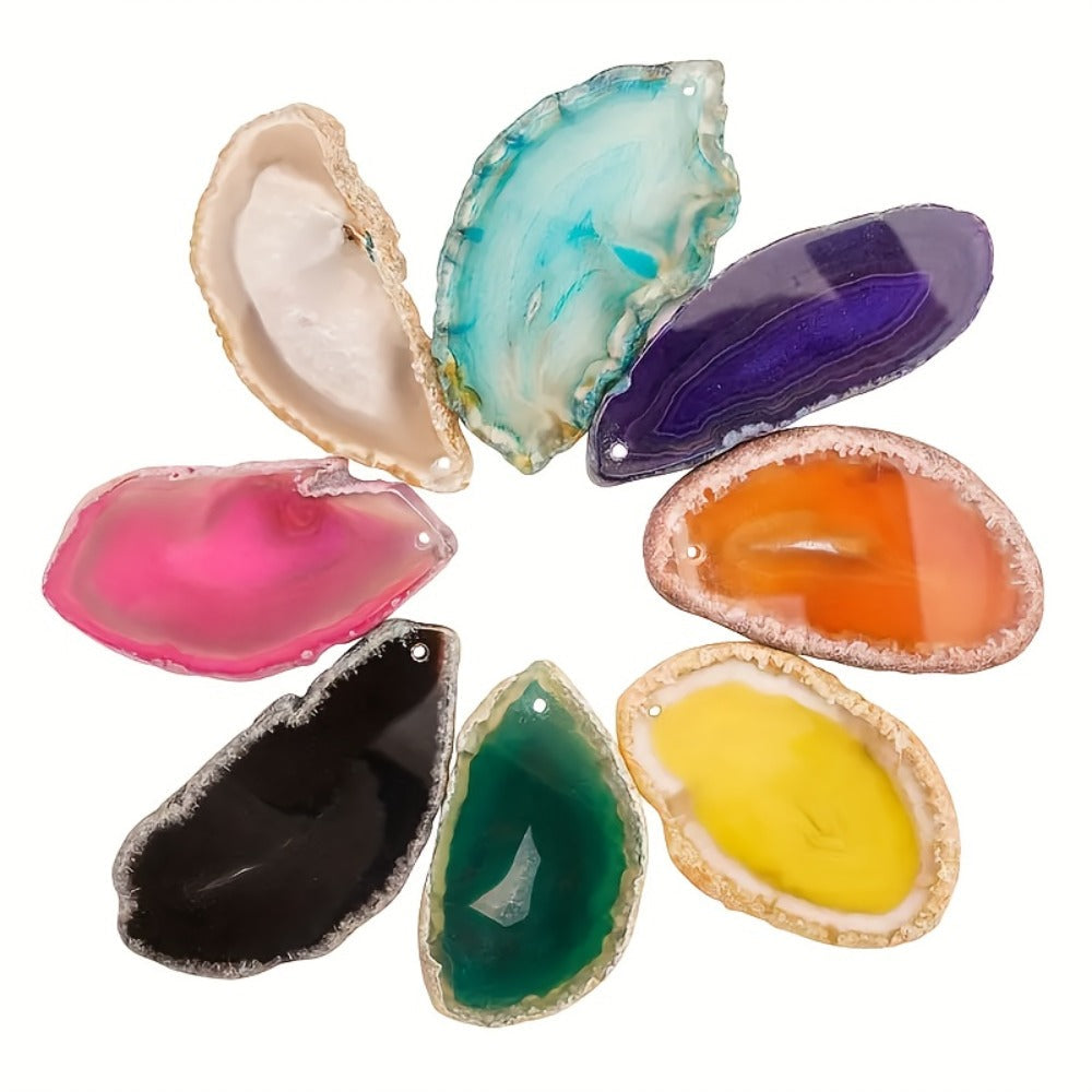 Natural Agate Slices Pendants 20pcs – Mixed Colors Polished Stone Drilled Beads for Jewelry Making, Wind Chime & DIY Crafts