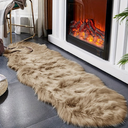 Area Rug, Wavy-Edge Imitation Plush Accent Carpet in White, Gray or Khaki with Three Size Options