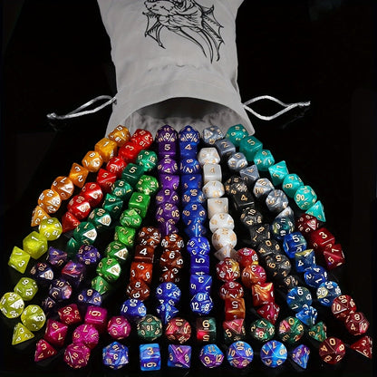 DND Polyhedral Dice Set 141pcs – 20 Complete 7-Die Sets for D&D RPG Tabletop Games, Includes Velvet Bag, Acrylic Multi-Color Dice