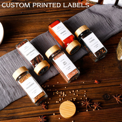 Glass Spice Jars 4oz with Bamboo Lids Labels and Collapsible Funnels Seasoning Storage for Home Cooking, Dining and Outdoor Meals