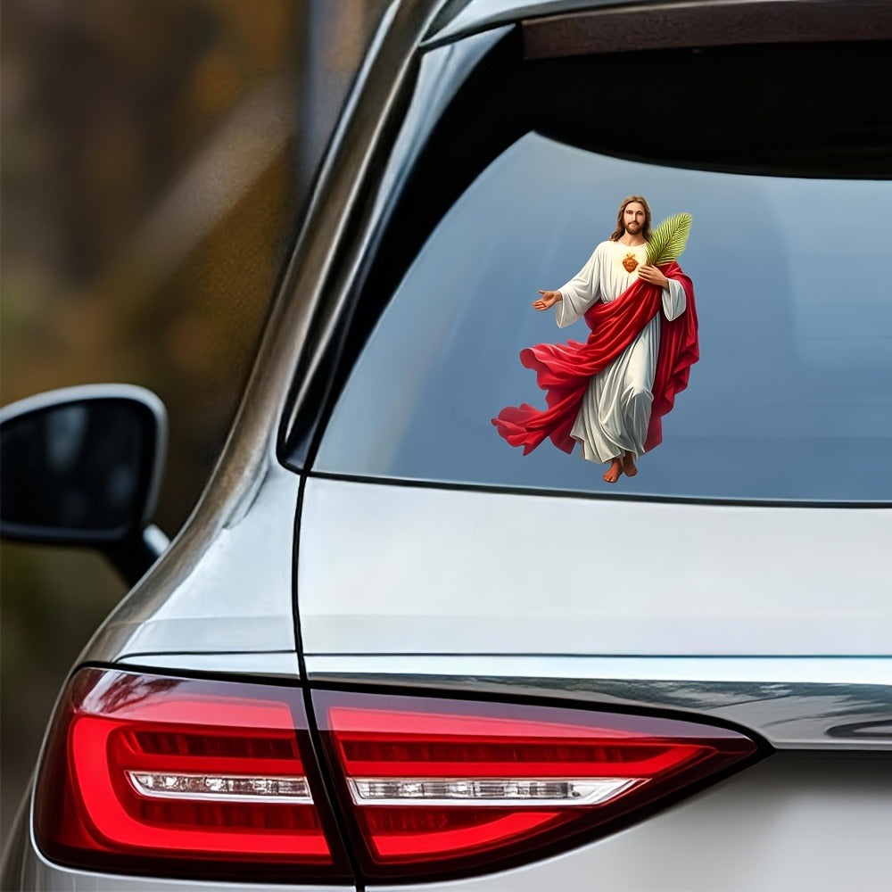 Four-Piece Red-and-White Robe Figure Sticker Set for Vehicle Windows and Other Flat Surfaces