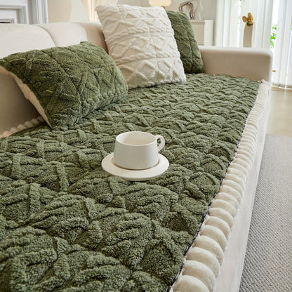 Sofa Cover Bohemian Quilted Shu Velveteen Panels with Ruffles and Design in Five Colors with Model-Specific Size and Color Options