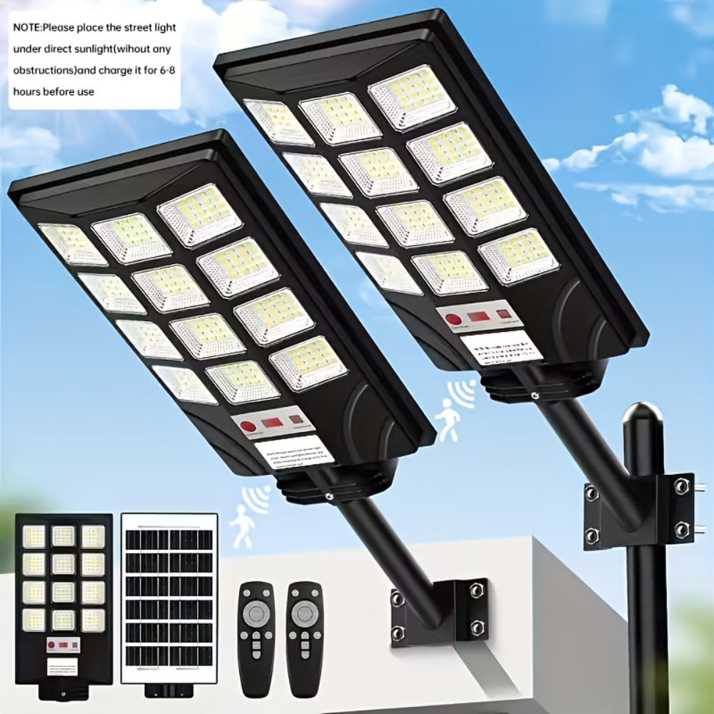 Solar Street Light Outdoor 400 LED, 6500K Sensor Flood Light with Remote Control, Dusk to Dawn for Commercial Area