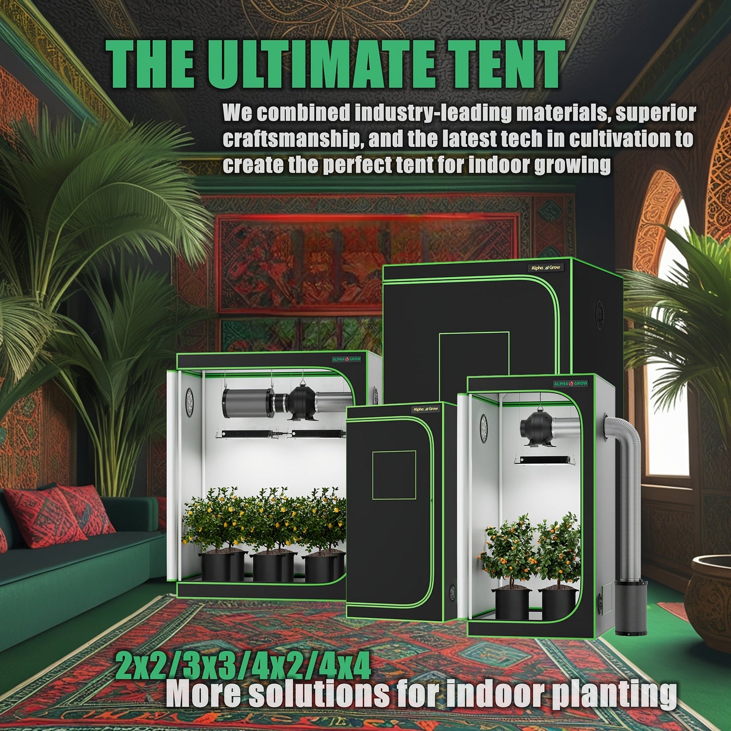 ALPHAGROW Grow Tent Greenhouse Portable 2X2/3X3/4X2/4X4 Ft High Reflective 1680D Mylar Canvas for Garden, Patio and Yard Use