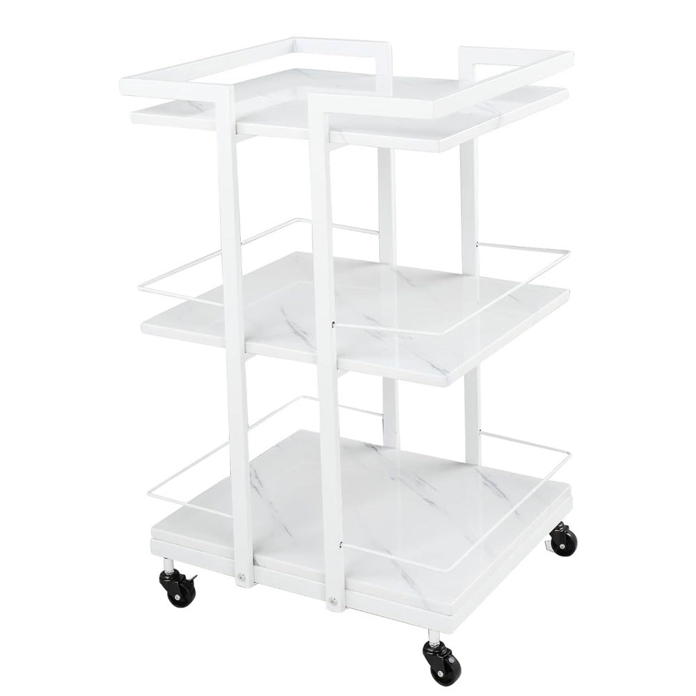 Three-Shelf Rolling Salon Trolley with Side Handles, Locking Casters and Four Color Configurations