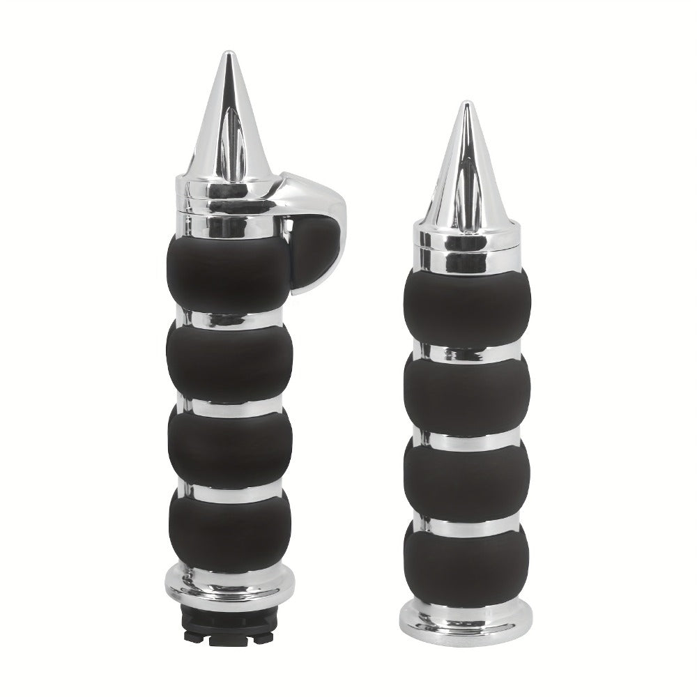 Harley Davidson Handlebar Grips 1-Inch Chrome Rubber Spike Non-Slip, CNC Aluminum & PVC Gel Rubber, Fits Sportster Dyna Touring VRSC XL XR