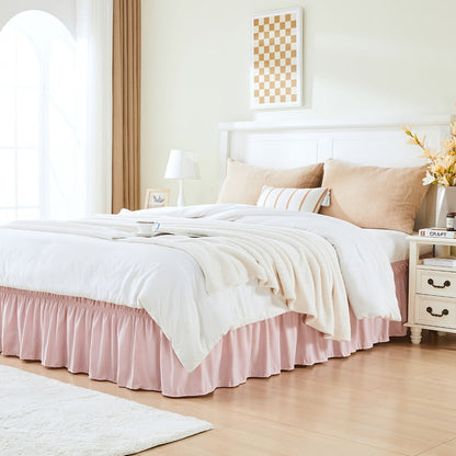 Ruffled Bed Skirt with Adjustable Elastic – Twin Full Queen King, 15-Inch Drop, Machine Washable, 30 Colors
