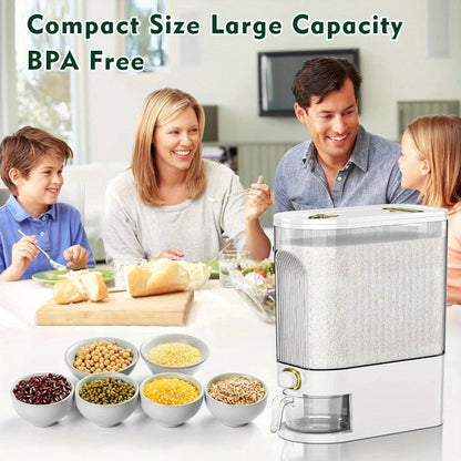 Rice Dispenser with Top-Fill Bin, Measuring Cup and 11 lb or 22.05 lb Gray and White Options