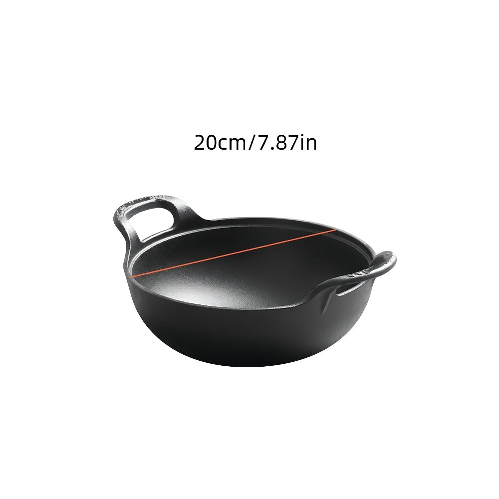 Cast Iron Wok Skillet Non-Stick Deep Stir Fry Pan with Dual Handles – Uncoated Traditional for Home Cooking, Dining and Outdoor Meals