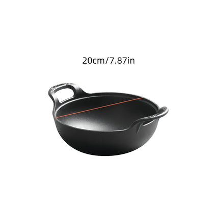 Cast Iron Wok Skillet Non-Stick Deep Stir Fry Pan with Dual Handles – Uncoated Traditional for Home Cooking, Dining and Outdoor Meals
