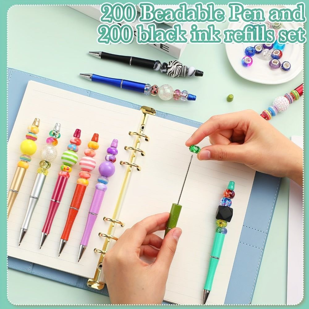 Beadable Pens Bulk 40/60pcs, DIY Bead Ballpoint Pens with Black Ink Shaft, Assorted Random Colors for DIY Crafts