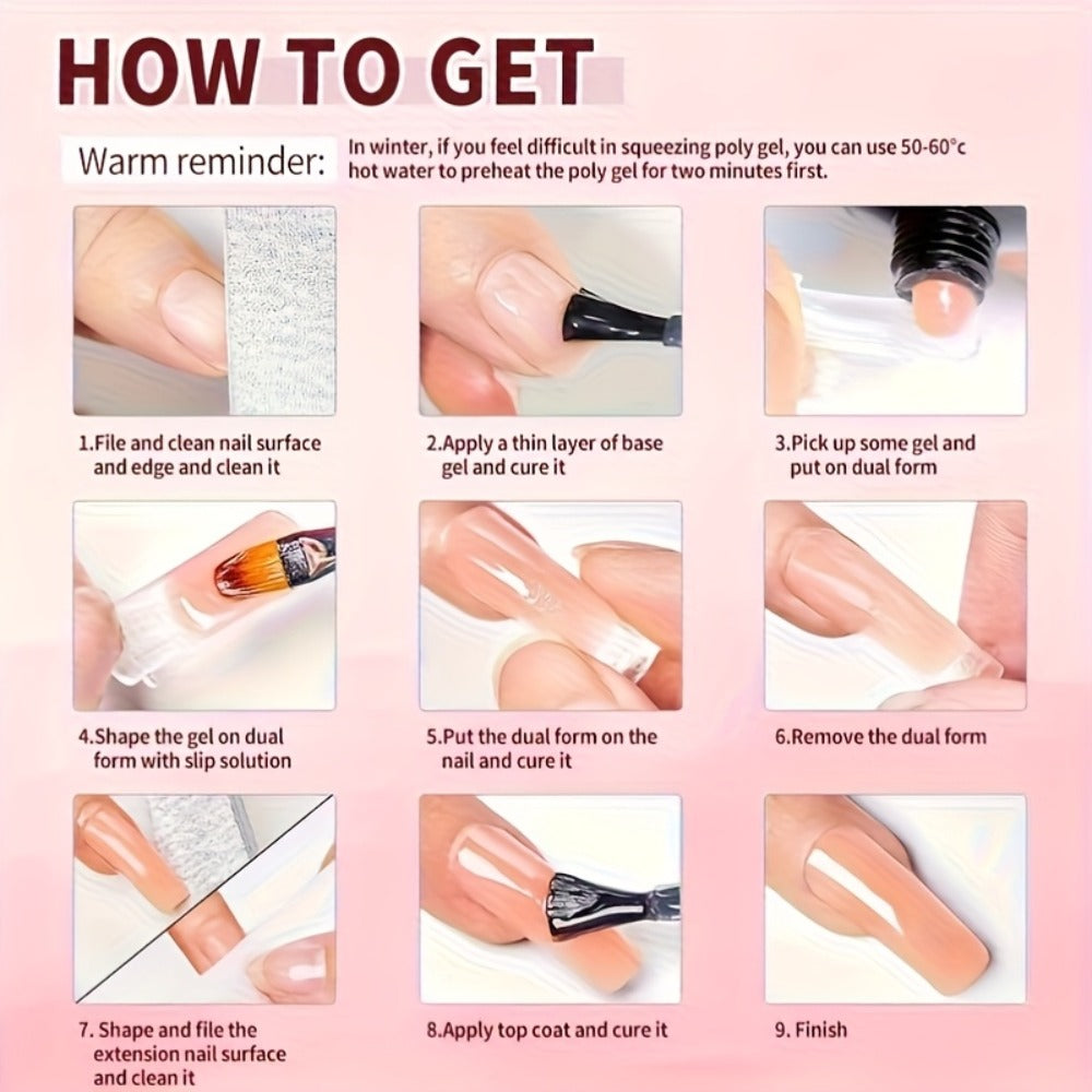 Poly Nail Gel Kit Hard Builder 6 Colors Clear Pink White – Nail Extension Thickening & Strengthening Gel for Brittle Thin Nails & French