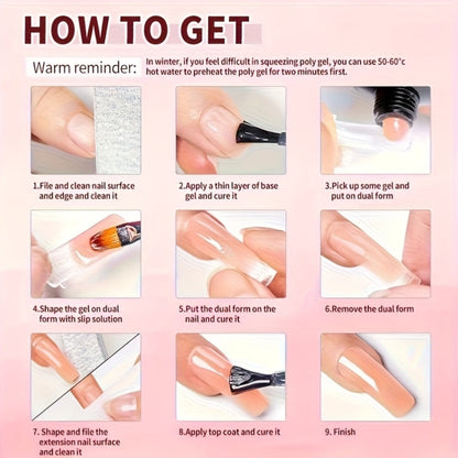 Poly Nail Gel Kit Hard Builder 6 Colors Clear Pink White – Nail Extension Thickening & Strengthening Gel for Brittle Thin Nails & French