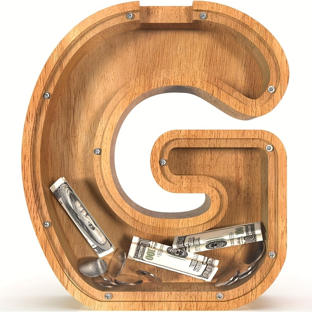 Wooden Letter Penny Bank – Alphabet Coin Bank Savings Box for Kids & Adults, Personalized Money Bank Birthday Gift
