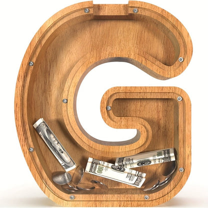 Wooden Letter Penny Bank – Alphabet Coin Bank Savings Box for Kids & Adults, Personalized Money Bank Birthday Gift