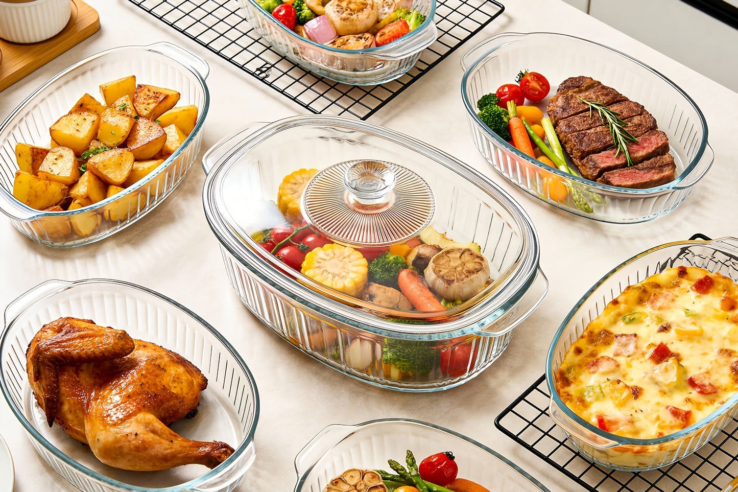 Borosilicate Glass Baking Dish with Lid 96oz, Oval Casserole Pan Microwave Oven Fridge Safe, Multi-Use for Baking