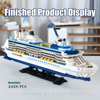 Cruise Ship Building Block Model with 2, 428 Pieces, Display Stand, Support Frame and Detailed Deck Features