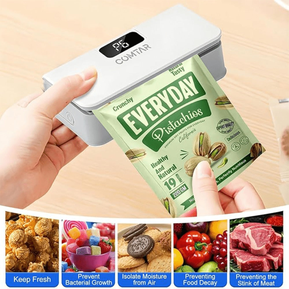 Portable Mini Bag Sealer USB Rechargeable, Handheld Food Sealer with Built-In Cutter for Fruits, Vegetables