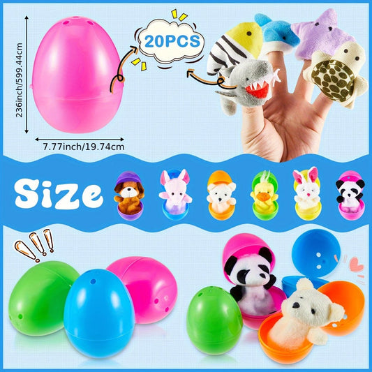 Twenty-Set Animal Finger Puppet and Plastic Egg Bundle with 20 Puppets and 20 Colorful Eggs