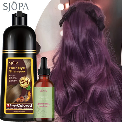 Natural Hair Dye Shampoo Kit 3-in-1 with Rosemary Oil & Squalane, Plant-Based Gray Hair Coverage