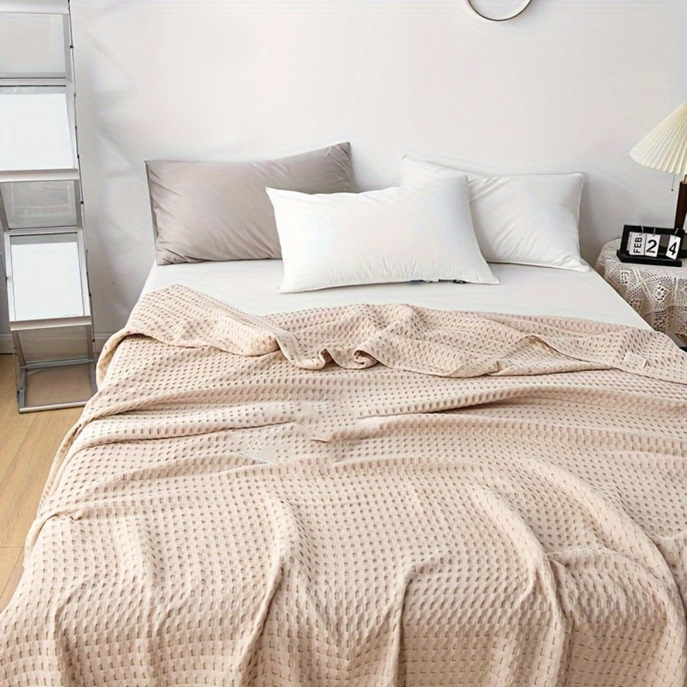Cotton Waffle Blanket, Pure Cotton Multilayer Summer Cooling Quilt, Jacquard Knit, Air Conditioning Blanket