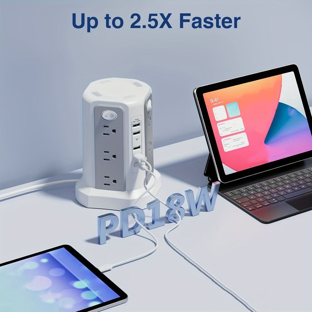 Power Strips with Surge Protection, Tower with 12–16 AC Outlets, 4 USB-A, PD 20W USB-C and 1500J Surge Protection for Home Office Charging