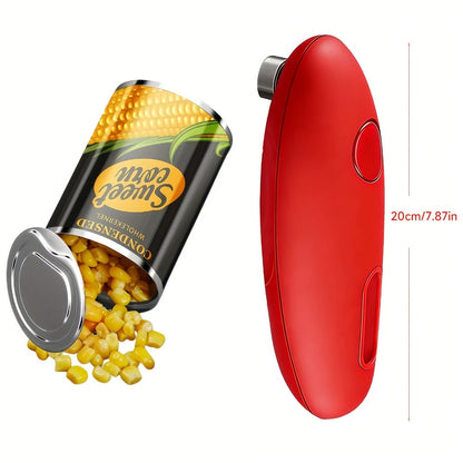 Elongated Cordless Can Opener with Raised One-Click Button in Red or Black Battery-Powered Models