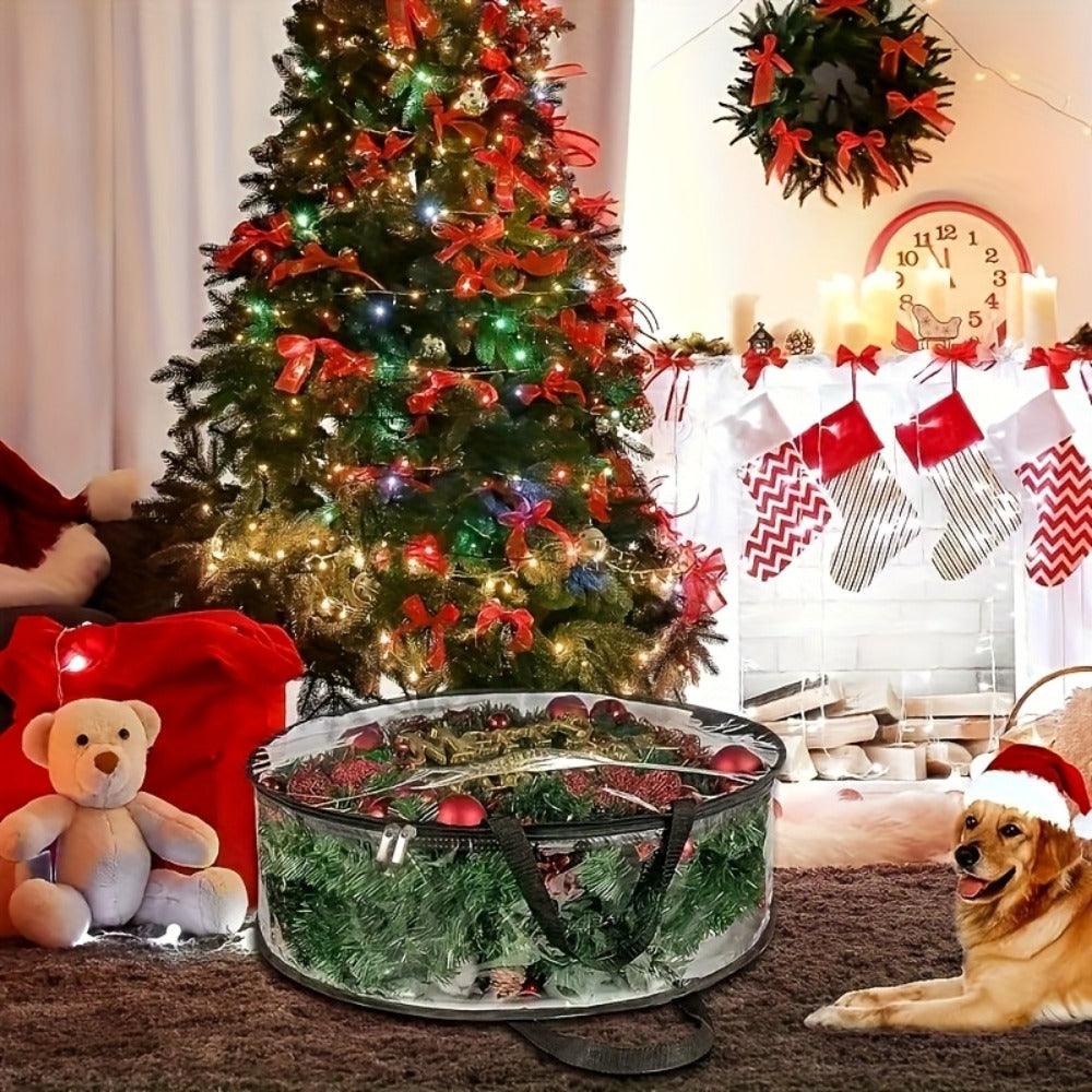 Wreath Storage Bags Heavy Duty PVC Garland Protectors with Handles – 24 & 30 Inch Transparent Christmas Wreath Organizer, 2 or 4 Pack