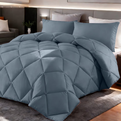 Comforter Set 2-3 Piece Rhombus Grid Luxury – Soft Lightweight Breathable Oversized Bedding Set with Pillowcases