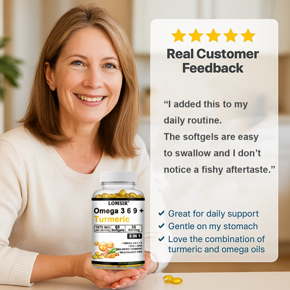 Omega 3-6-9 & Turmeric Softgels with DHA & EPA, Wild Fish Oil Blend, Emulsified Turmeric for Heart